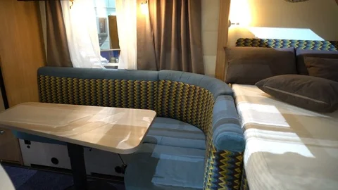 The interior of the expensive campers. A large fair luxury motorhome Stock Footage 73004107