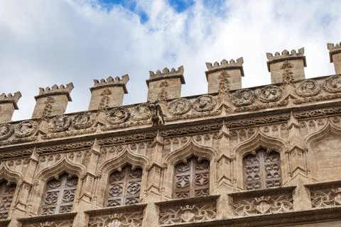 Interior facade of the Lonja de la Seda in Valencia in Gothic style Stock Photos