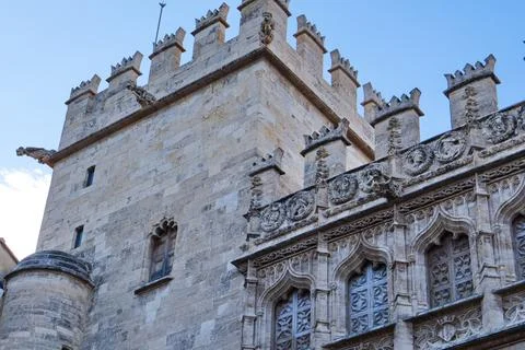 Interior facade of the Lonja de la Seda in Valencia in Gothic style Stock Photos