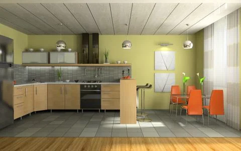 Interior of fashionable kitchen 3d rendering Stock Illustration