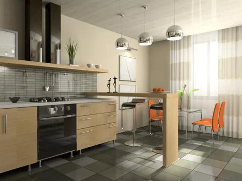 Interior of fashionable kitchen 3d rendering Stock Illustration