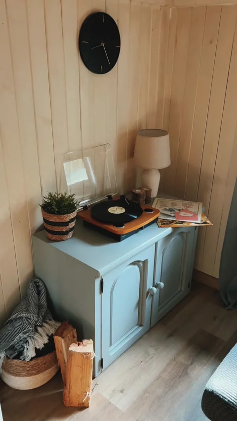 Interior Featuring Charming Record Player Along with Various Decorative Elements Stock Footage 290295201