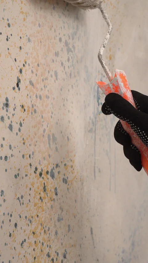 Interior finishing work during renovations. Close-up of a painter holding a.. Stock Footage 337954265