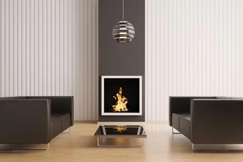 Interior with fireplace 3d Stock Illustration