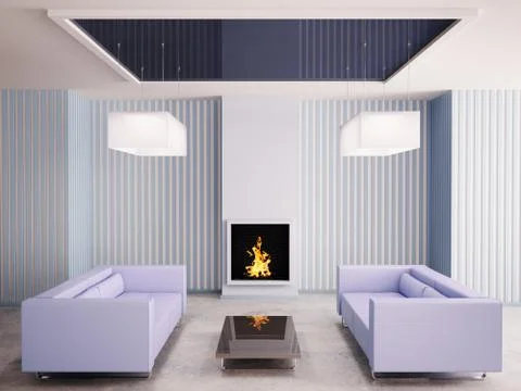 Interior with fireplace 3d Stock Illustration