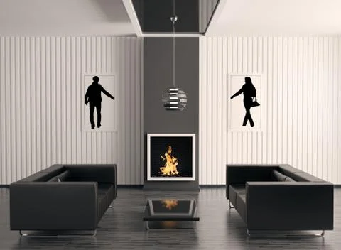 Interior with fireplace 3d render Stock Illustration