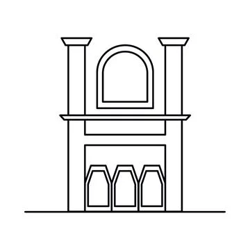 Interior with fireplace, window, pillar in outline style Stock Illustration