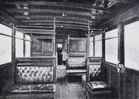 Interior of a First and Second class subway car Paris French weekly newspaper Stock Illustration