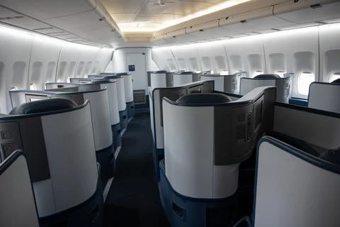 An interior first class cabin with no branding Stock Photos