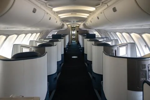 An interior first class cabin with no branding Stock Photos