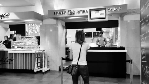 Interior of the first McDonald&amp;#039;s opened in Rome Stock Footage 318095530