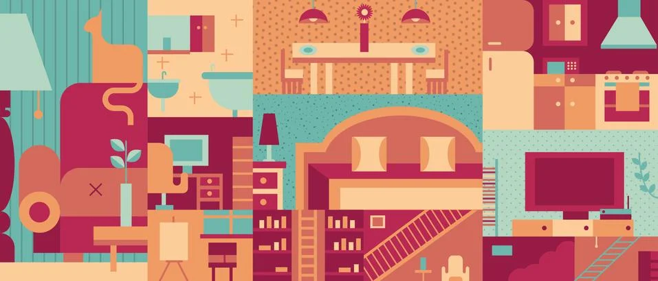 Interior flat background Stock Illustration