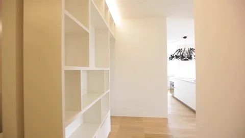 Interior flat with dolly right to left, finisch in toilet Stock Footage 116978680