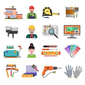 Interior Flat Icons Stock Illustration