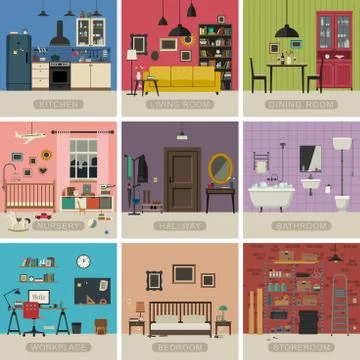 Interior flat rooms Stock Illustration