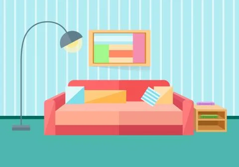 Interior in a flat style. Sofa, lamp. Vector illustration in a flat style. Stock Illustration