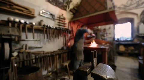 Interior of the forge and master at work Stock Footage 67742251