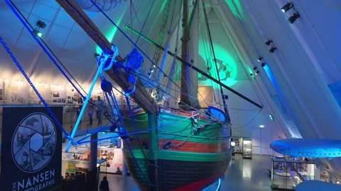 Interior of the Fram Museum showing the Gjoa ship in Oslo, Norway Stock Footage 313433197