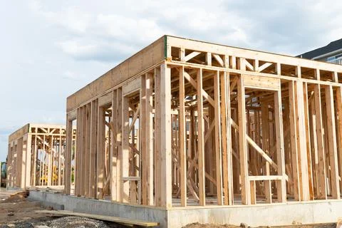 Interior framing of a new house under construction Stock Photos