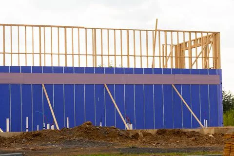 Interior framing of a new house under construction Stock Photos
