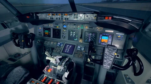 Interior of a functioning cockpit of an airplane. Empty cockpit of an airplane 動画素材 93663436