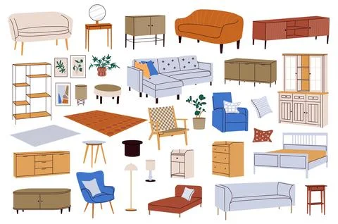 Interior Furniture Vector Set Stock Illustration