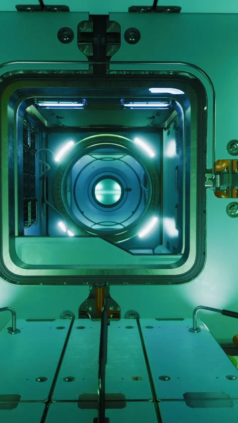 Interior of a futuristic control chamber with blue glow and technology features Stock Footage 329631037