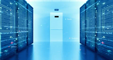 Interior of a futuristic data center. Flickering data lights. 스톡 동영상 232786301