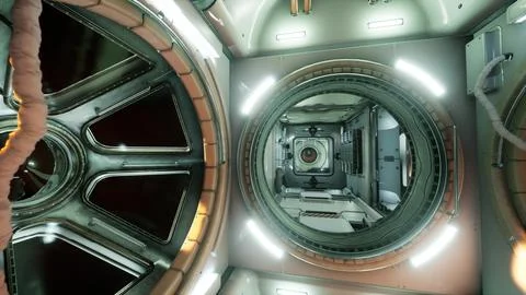 Interior of futuristic internation space station Stock Illustration