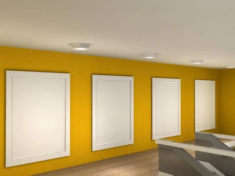 The interior of a gallery with 4 frames Stock Illustration