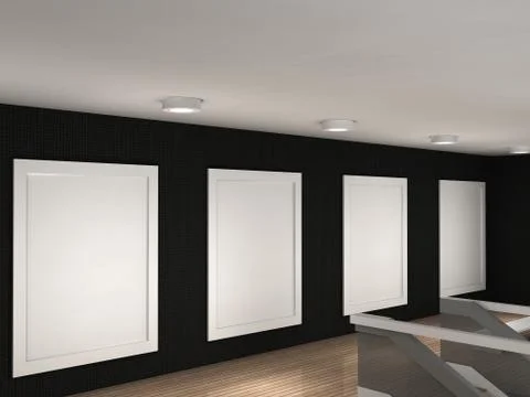 The interior of a gallery with 4 frames Stock Illustration