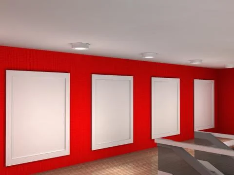 The interior of a gallery with 4 frames Stock Illustration