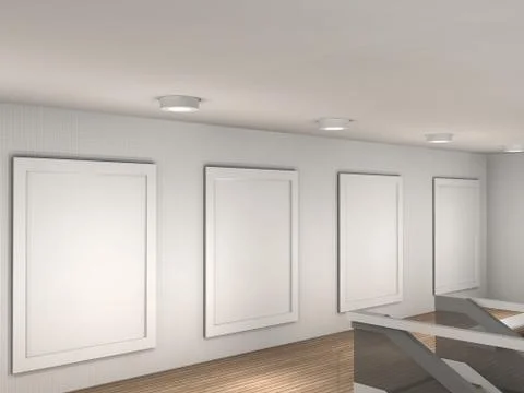 The interior of a gallery with 4 frames Stock Illustration