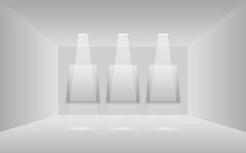 Interior gallery. Gallery Interior with empty frames on wall.  Stock Illustration