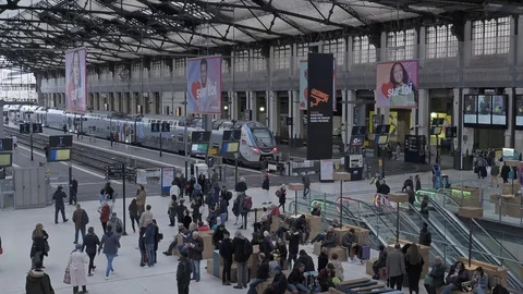 Interior of the Gare de l'Est train station in Paris, France. Static Stock Footage 122975452