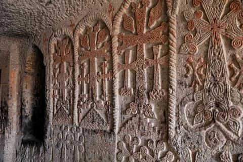 Interior of Geghard Monastery Stock Photos