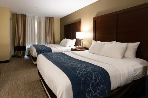 Interior of generic hotel room - two queen bed room Stock Photos