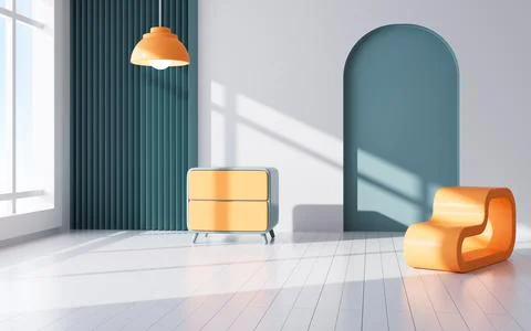 Interior geometric architecture and e-commerce background, 3d rendering. Stock Illustration