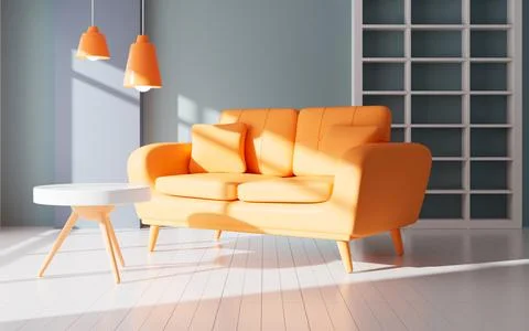 Interior geometric building and sofa model, 3d rendering. Ilustración de archivo