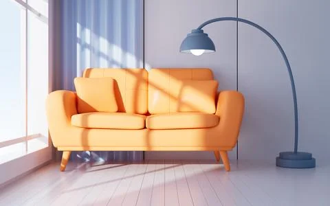 Interior geometric building and sofa model, 3d rendering. Ilustración de archivo