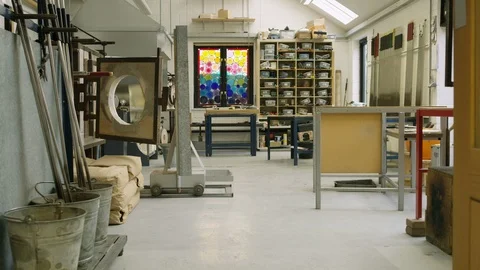 Interior of glass manufacturing workshop Stock Footage 107893066
