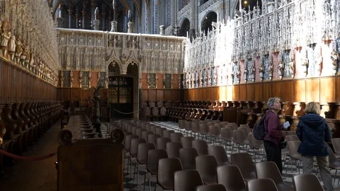 Interior, gothic cathedral Basilica of Saint Cecilia, Albi, France Stock Footage 90082287