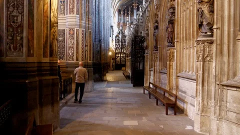 Interior, gothic cathedral Basilica of Saint Cecilia, Albi, France Stock Footage 90083573