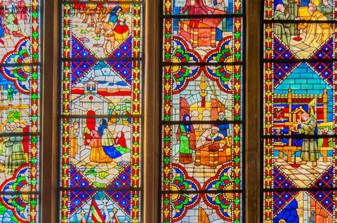 Interior of the Gothic cathedral of Leon, Spain Stock Photos