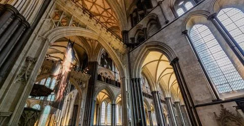 Interior, Gothic Medieval Cathedral Stock Photos