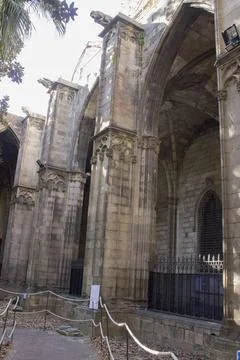 Interior of a gothic temple with large stone columns Stock Photos