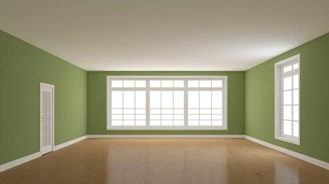 Interior with Green Walls. Concept of an Empty Room with Parquet Floor Stock Illustration