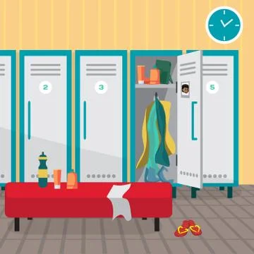 Interior of a gym locker room. Dressing place a fitness club. Ve Stock Illustration