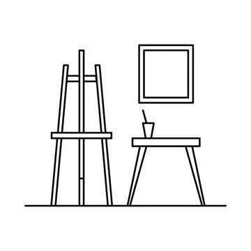 Interior with hanger, table, window in outline style Stock Illustration