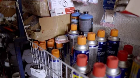 Interior of Hardware Store with Spray Cans and Tools on Display Stock Footage 331051870